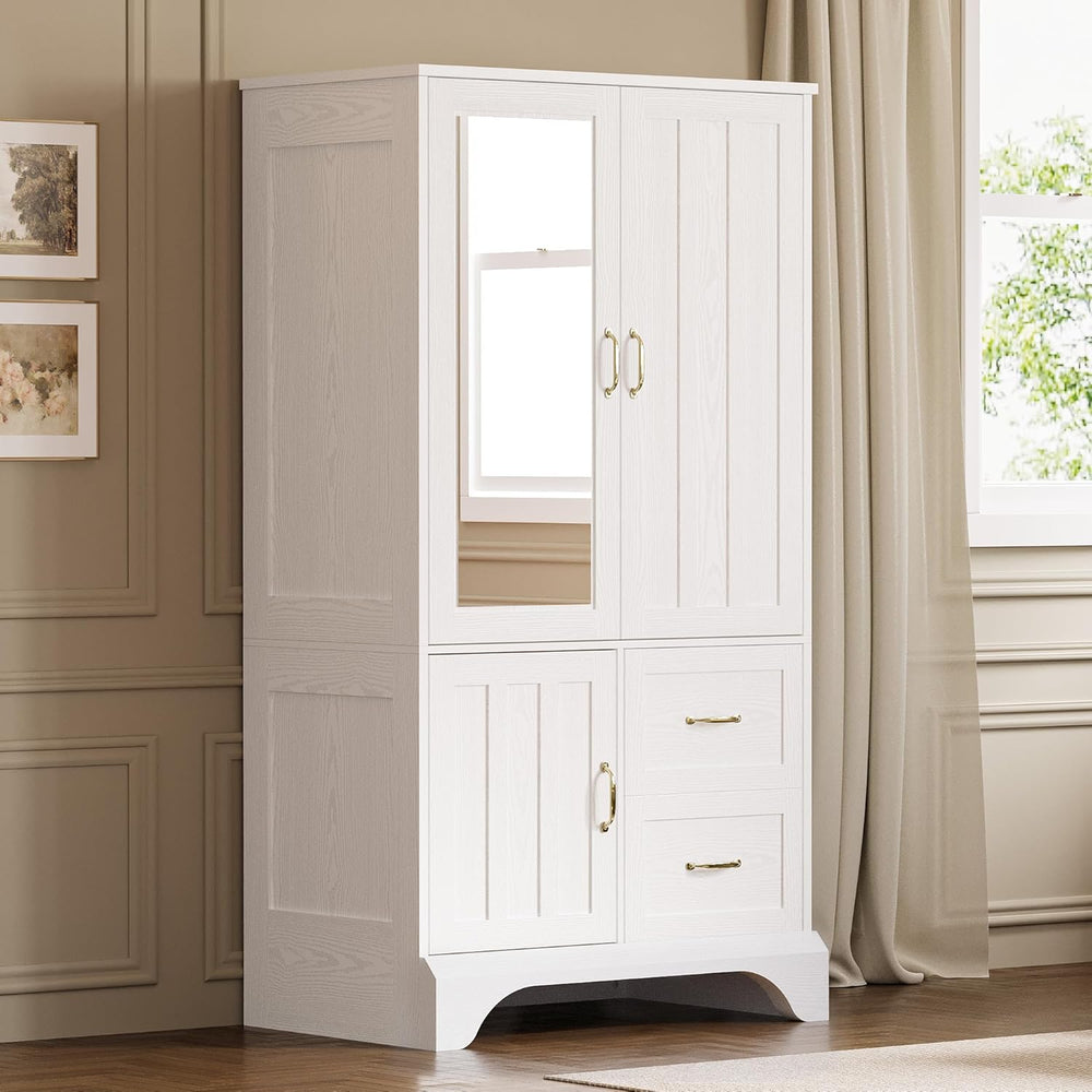 LIKIMIO Armoire Wardrobe with Mirror, 3-Door Hanging Rod & Drawers | 3-do...