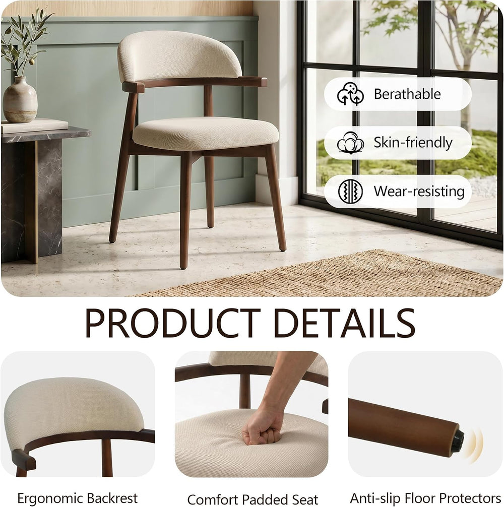 MOJAY Modern Wooden Dining Chairs Set of 2, Upholstered Kitchen Chairs with U...