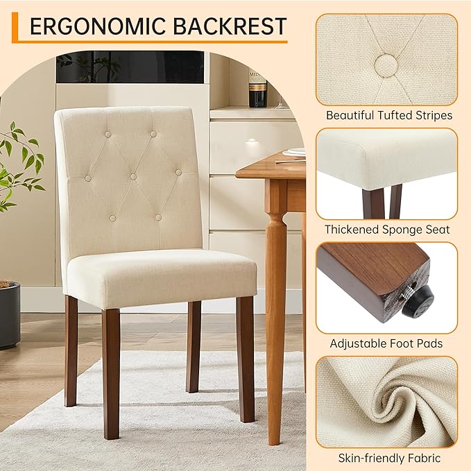 Upholstered Dining Chairs Set of 6, Button Tufted Parsons Chairs with Wood Le...