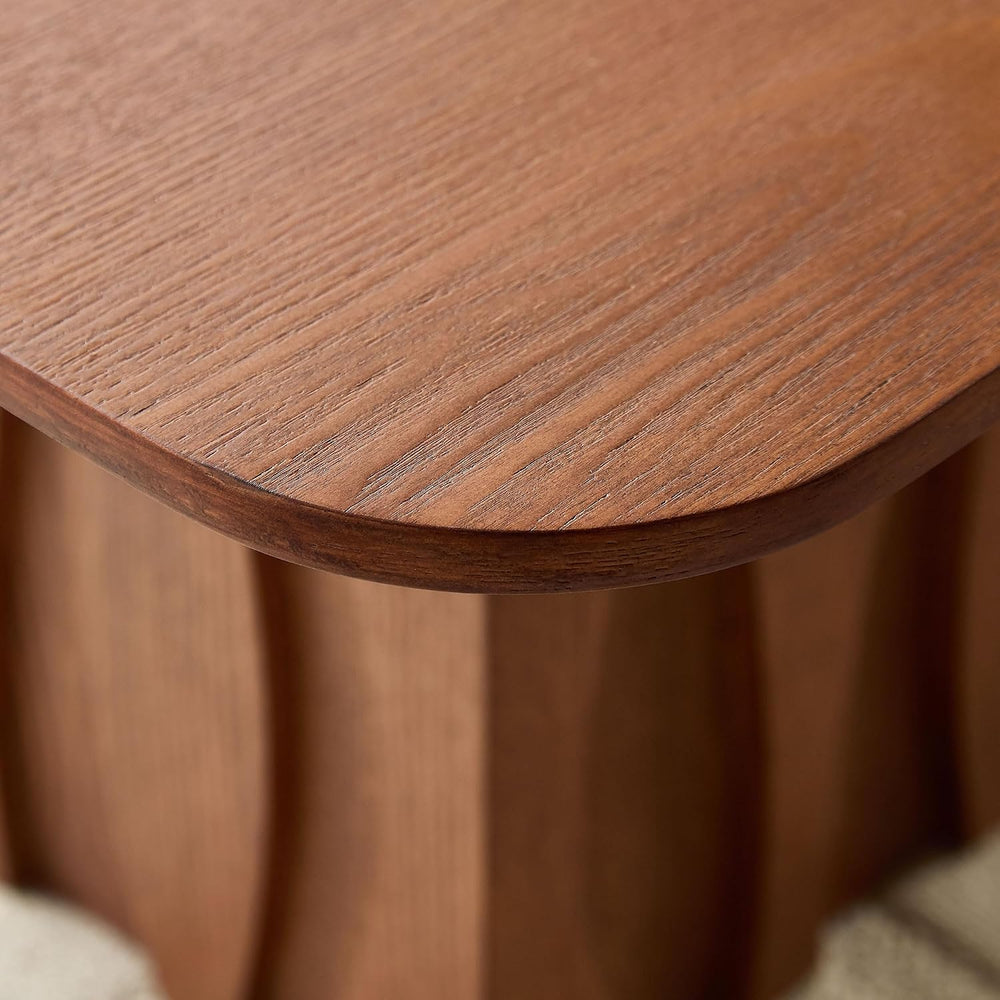 2-Piece Fluted Nesting Coffee Table with Hand-Carved Wavy Base, Mid-Century M...