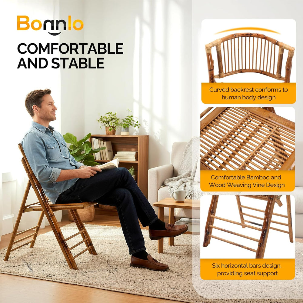Bonnlo Bamboo Folding Chairs 1/2/4 Pack Foldable Dining Wood Chairs for Outdo...