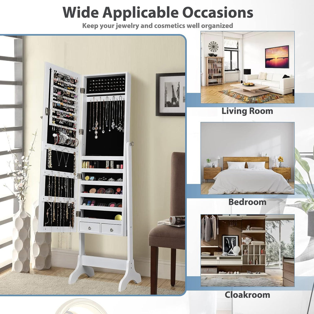 COSTWAY Standing Jewelry Armoire Cabinet, 4-Angle Tilting Jewelry Organizer w...
