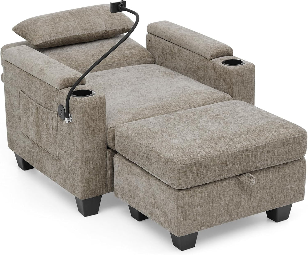 ERYE Accent Chair and Storage Ottoman Set, Versatile Single Chaise Lounger Co...