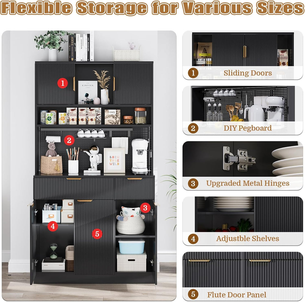 73" Tall Modern Kitchen Pantry Cabinet, Kitchen Hutch Bar Cabinet with C...