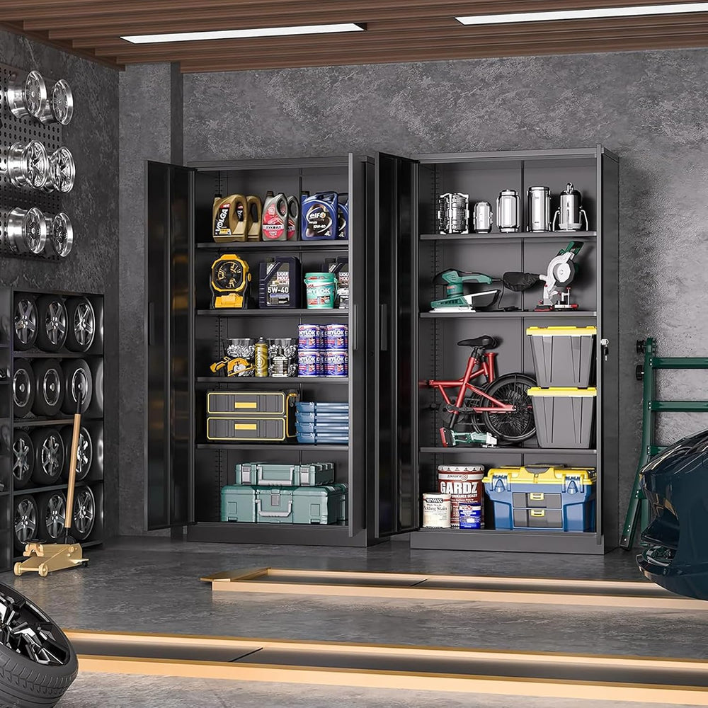 Greenvelly Metal Cabinet, 72” Black Tool Steel Locking Cabinet with Doors and...