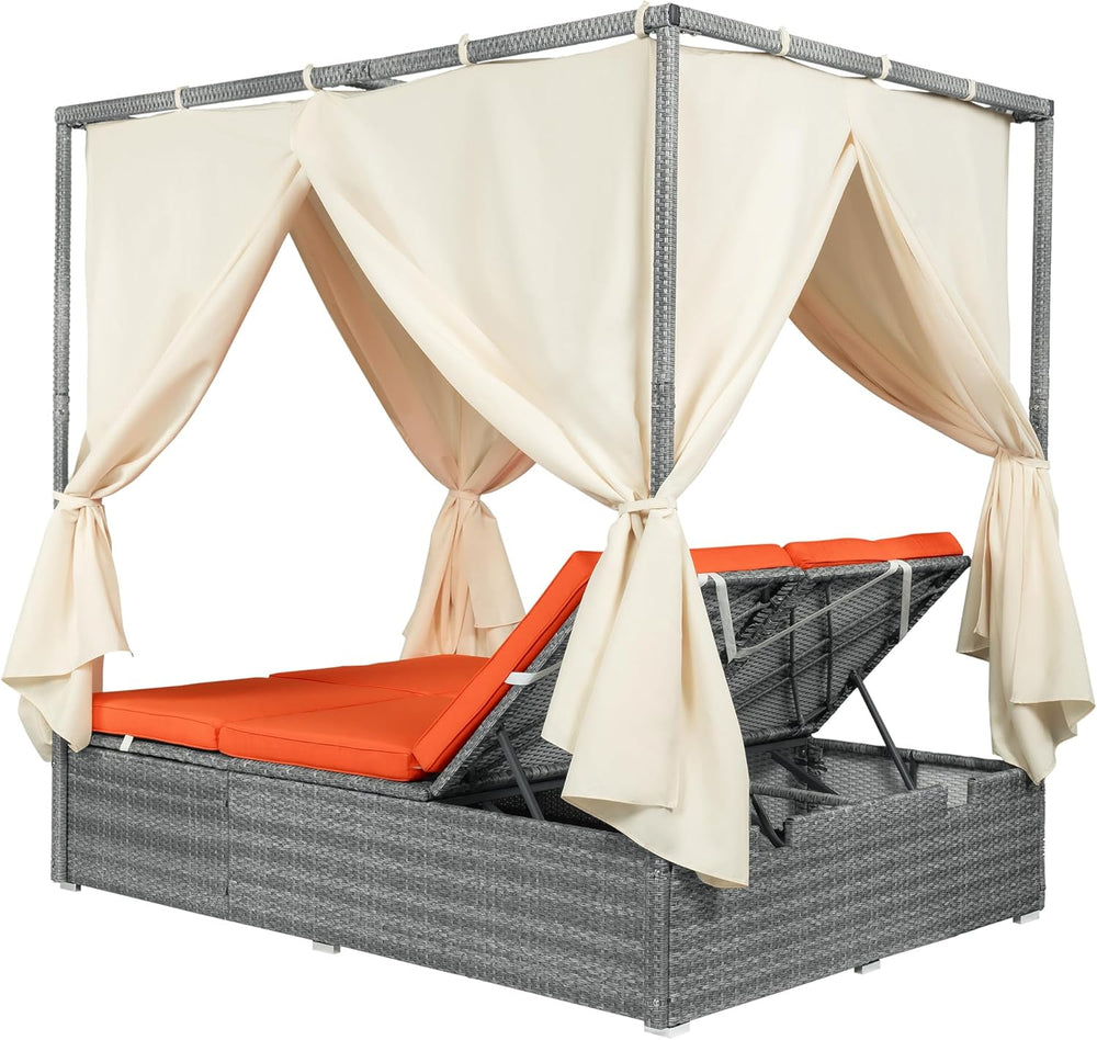 LUMISOL Outdoor Daybed with Canopy, Adjustable Outdoor Sun Lounger with Multi...