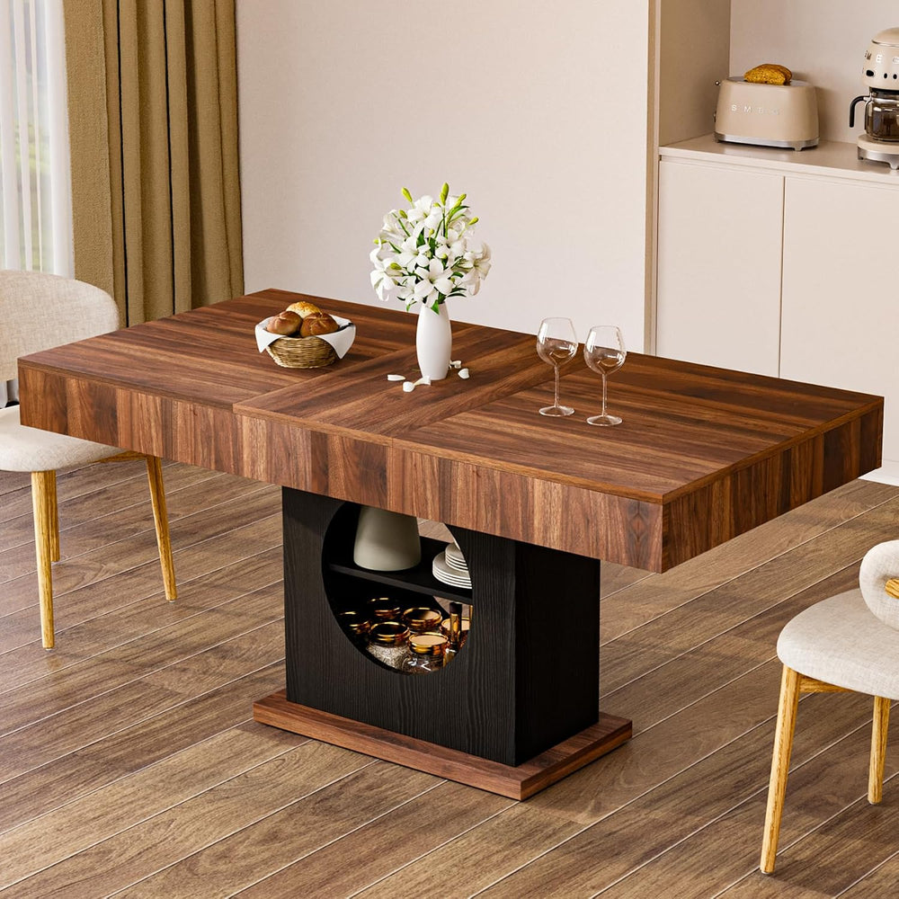 55" Dining Table for 4 to 6 People, Farmhouse Wood Dinner Table with Dra...