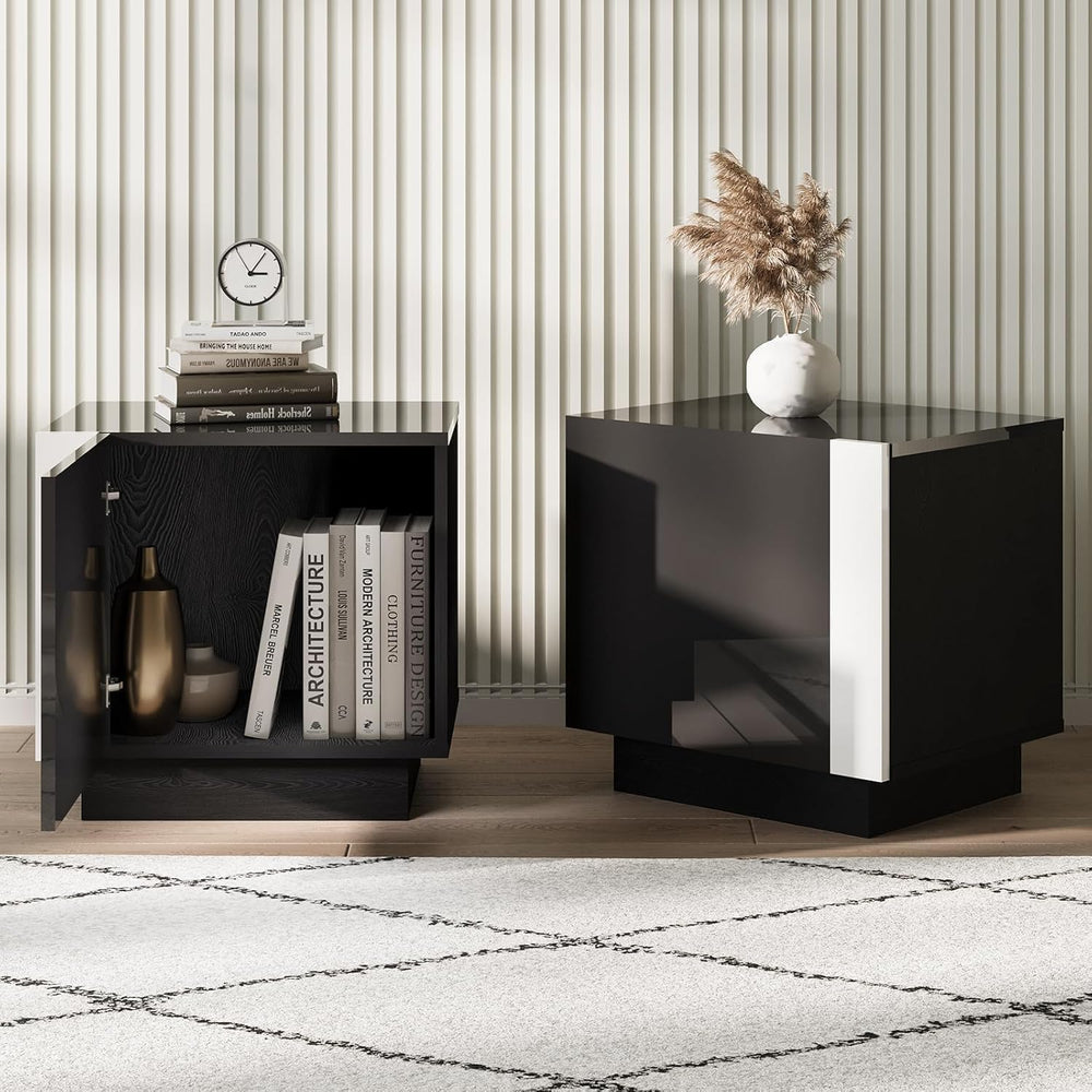 AMERLIFE 2PCS Entertainment Center Side Table Set with Storage, Modern High G...