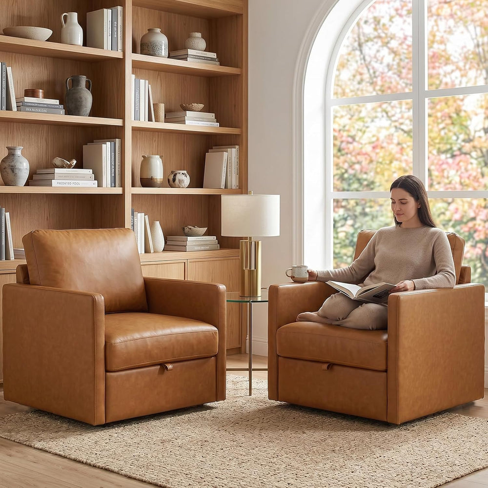 Swivel Accent Chair with Hidden Storage, Mid Century Modern Square Armchair, ...