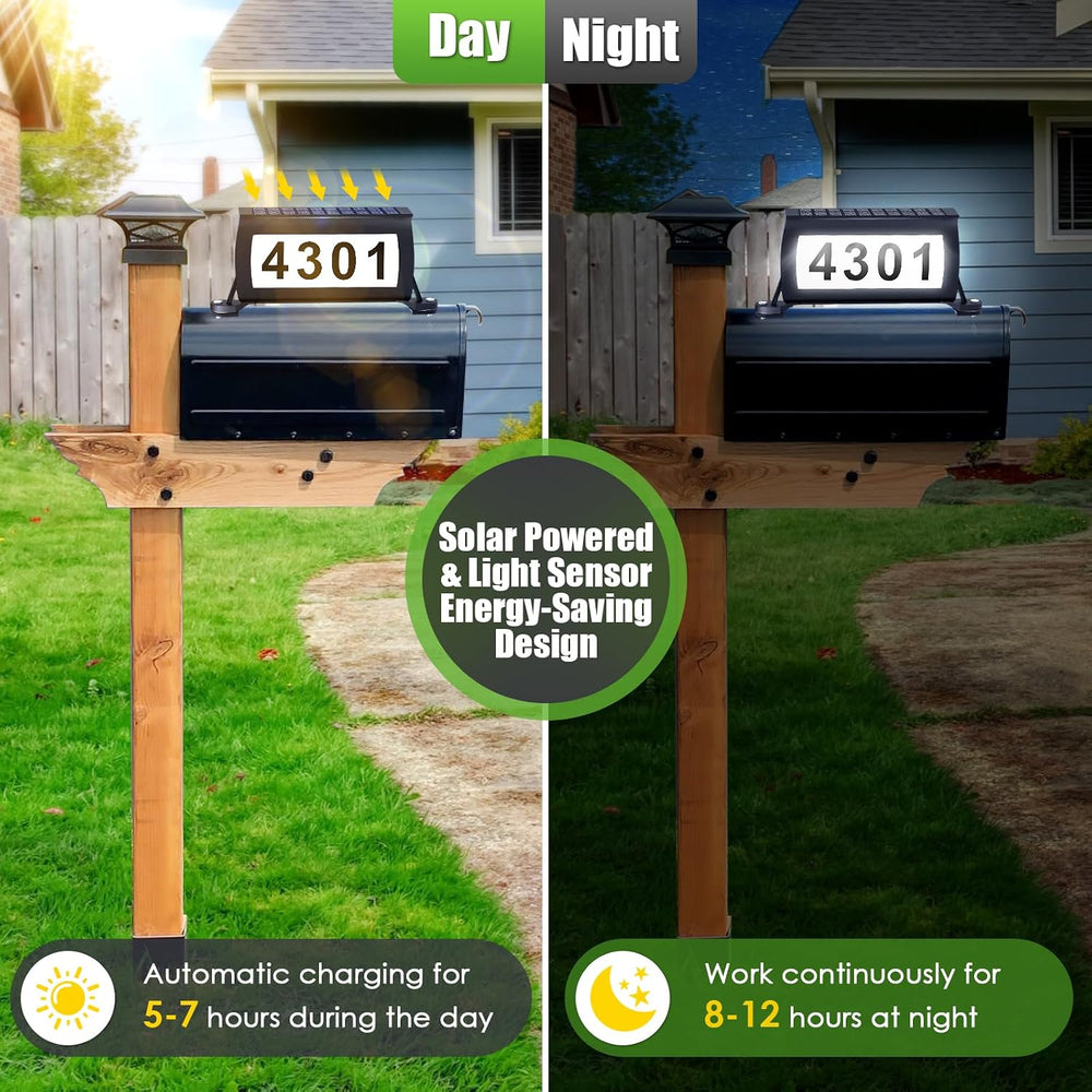 Solar Address Sign, 3 Colors-in-1 Waterproof Mailbox Number Plaque for Outsid...