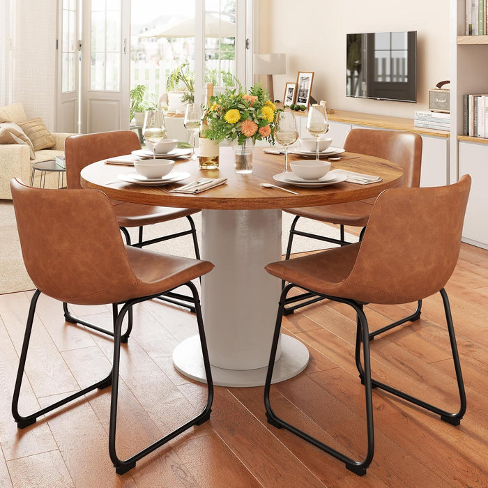 REONEY Dining Chairs Set of 4, 18" PU Leather Dinner Chairs, Dark Brown