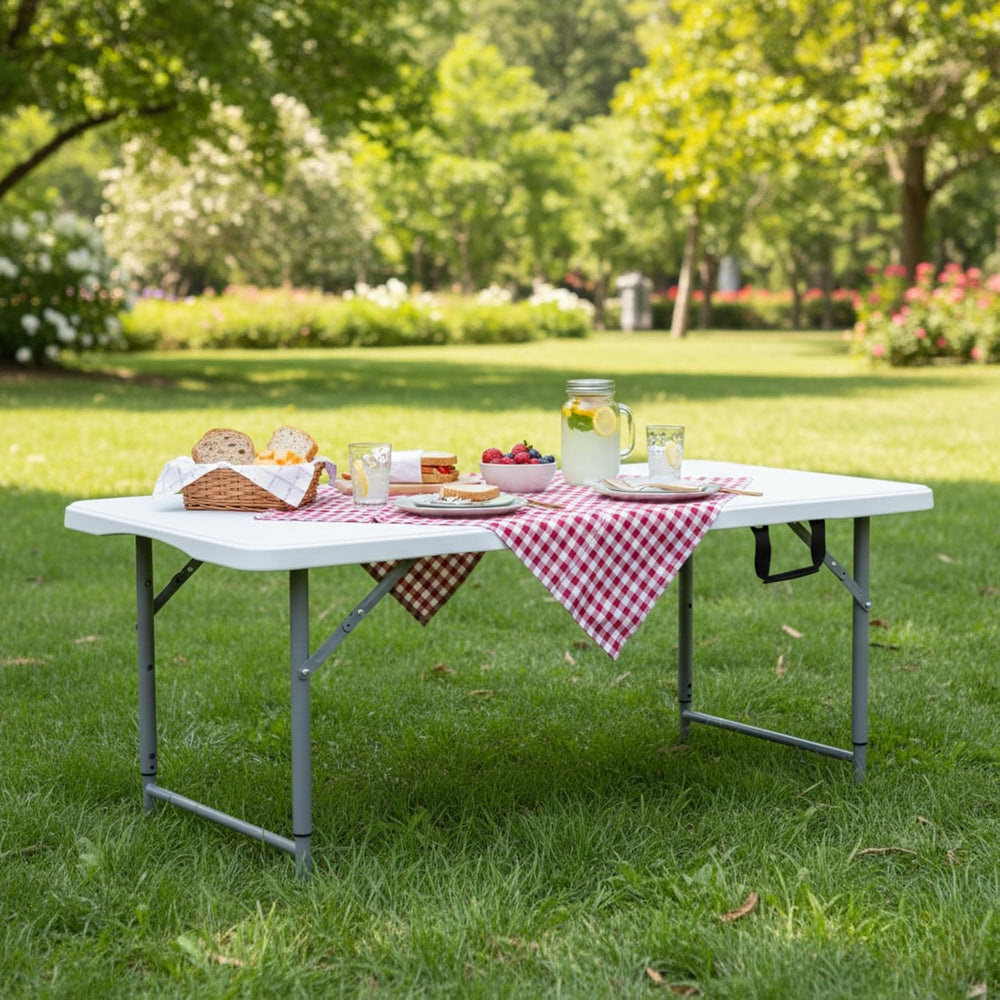 FurnitureR Adjustable Folding Table 4FT, Plastic Utility Table with 3 Height ...