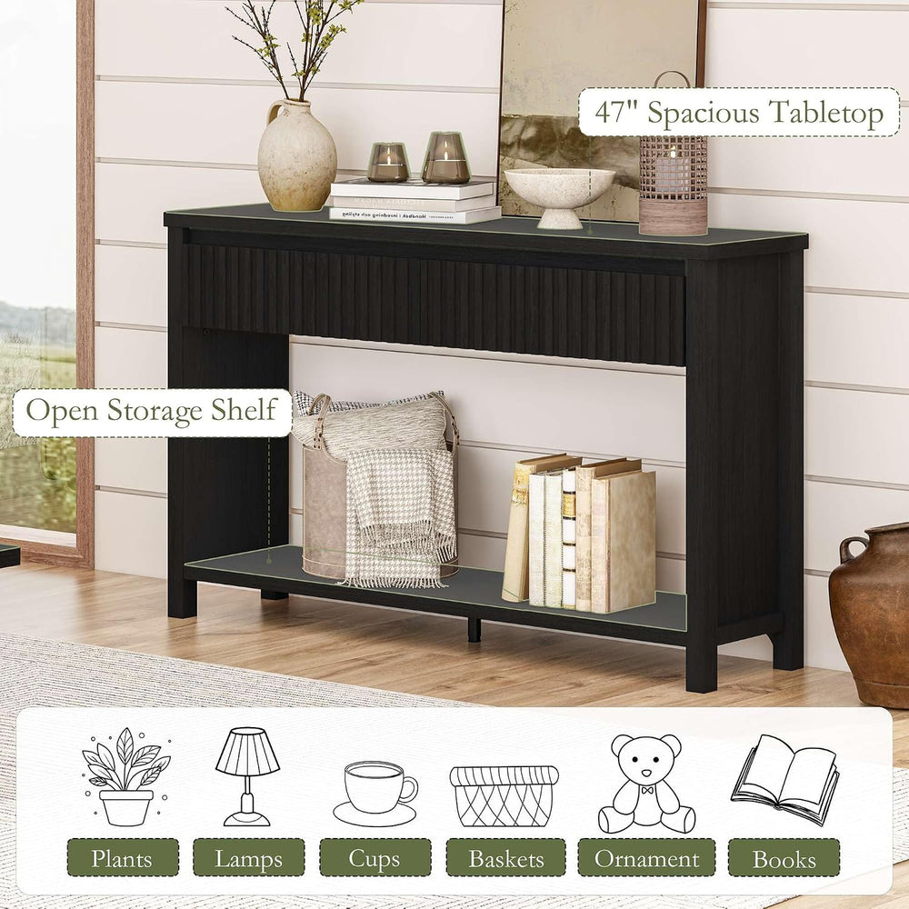 BON AUGURE Black Console Table for Entryway, 47" Entryway Table with Dra...