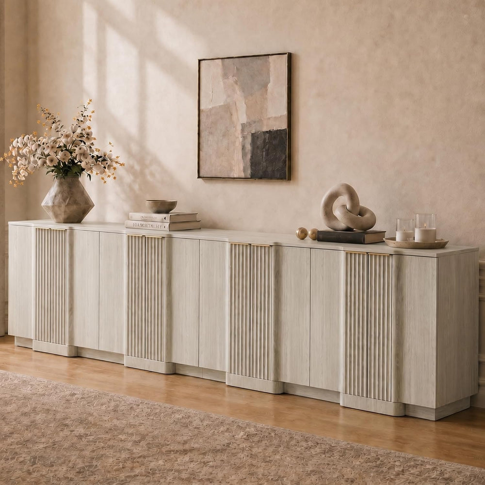 Brafab Buffet Cabinet, 110" Modern Farmhouse Accent Sideboard Cabinet wi...