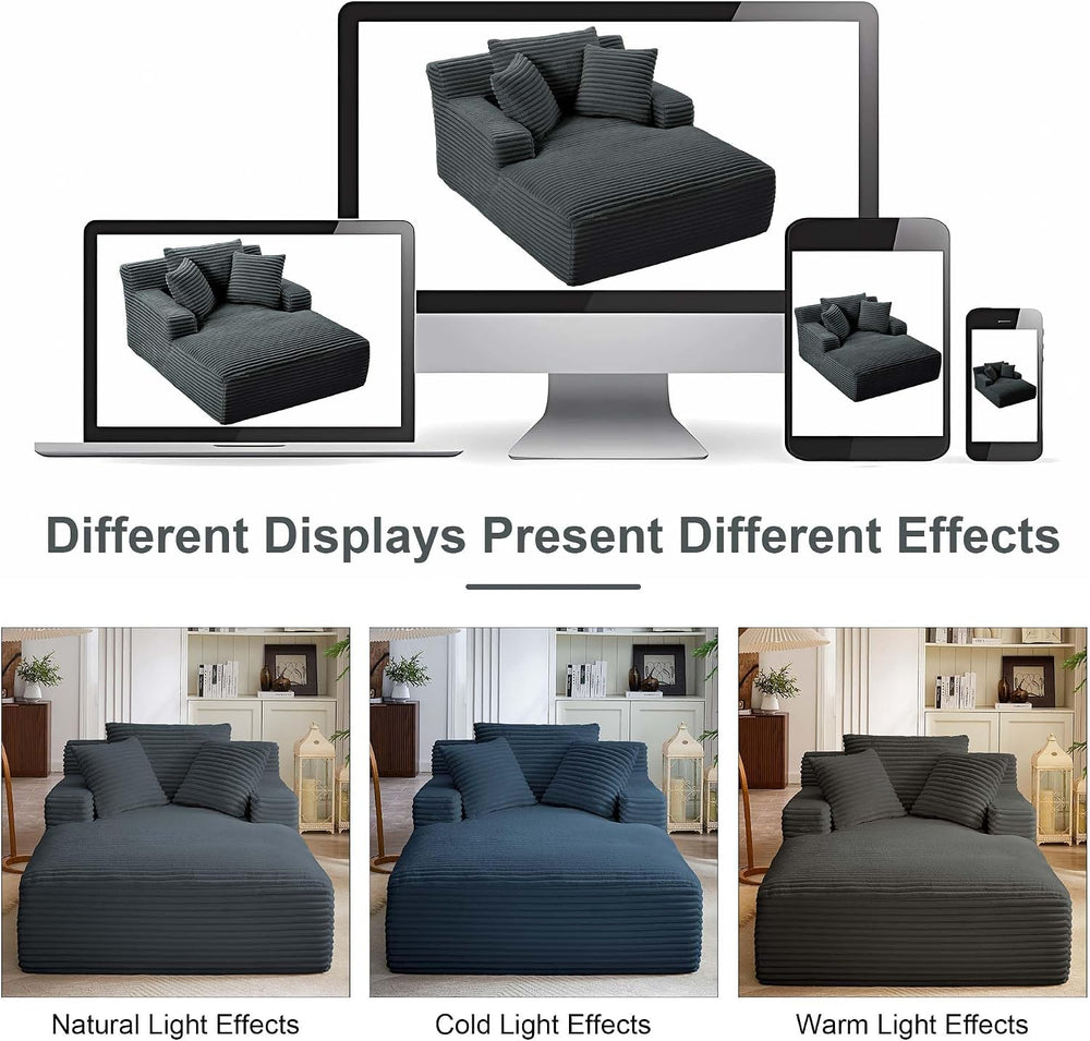 Tmsan Oversized Chaise Lounge Chair Indoor, 78.7" Extra Deep Floor Cordu...