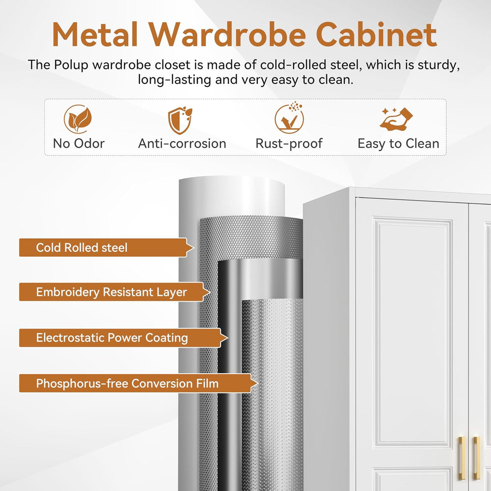 Polup Metal Armoire Wardrobe Closet, 71" Tall Wardrobe Cabinet with 2 Do...