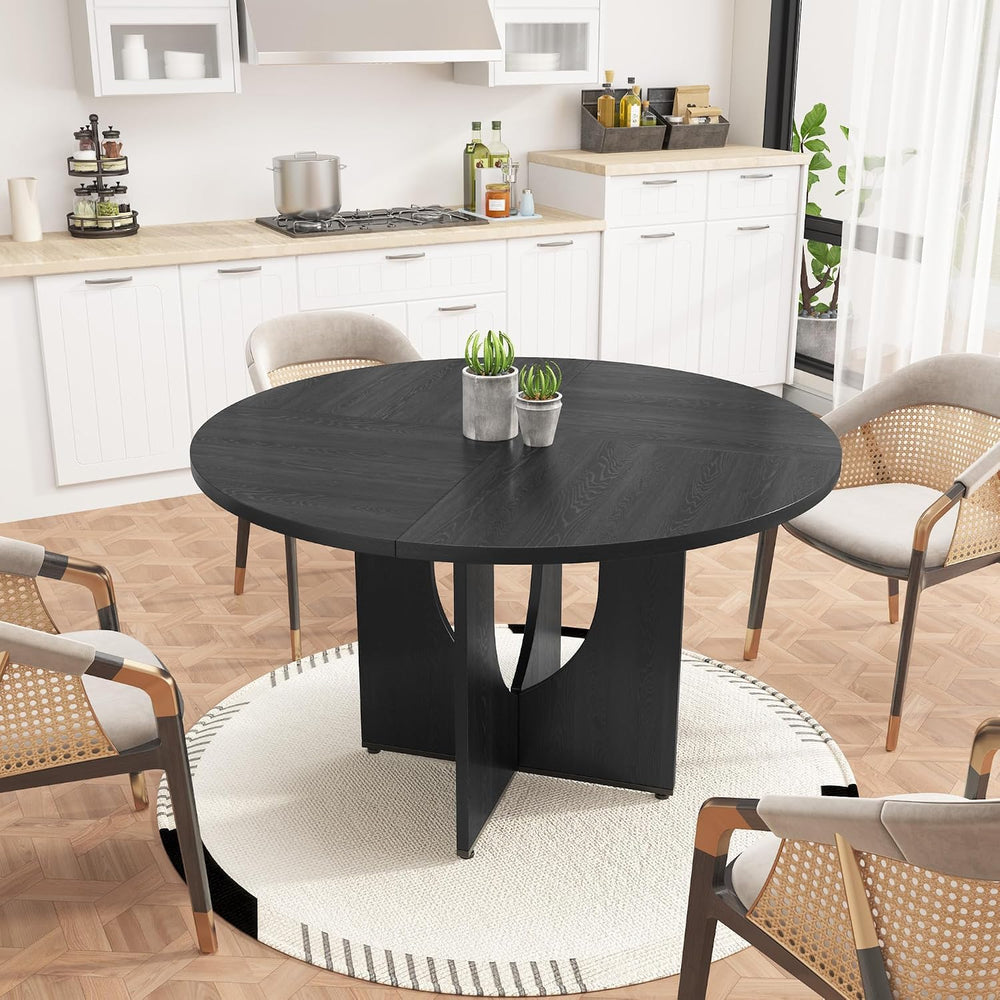 47 Inch Round Dining Table for 4-6, Modern Kitchen Table with Sturdy Wooden P...