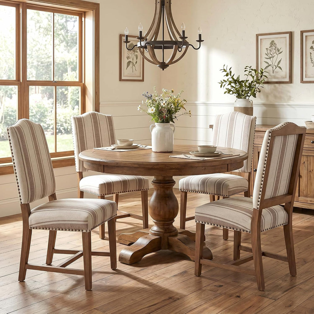 ROCITY Linen Dining Chairs Set of 4 Upholstered Farmhouse Dining Room Chairs ...