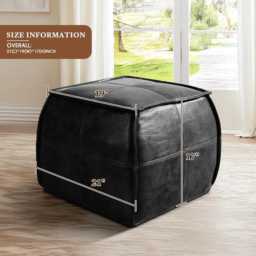 Leather Ottoman,Handmade Stuffed Square Ottoman,Genuine Leather Pouf, Foot Re...