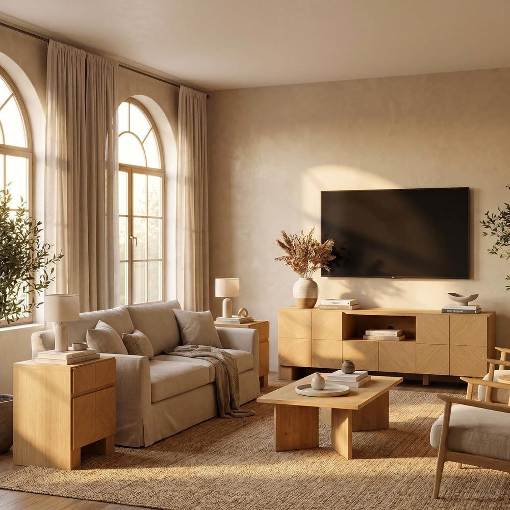ModernMate Living Room Table Sets of 3, 70" Modern TV Stand & 2 Nigh...