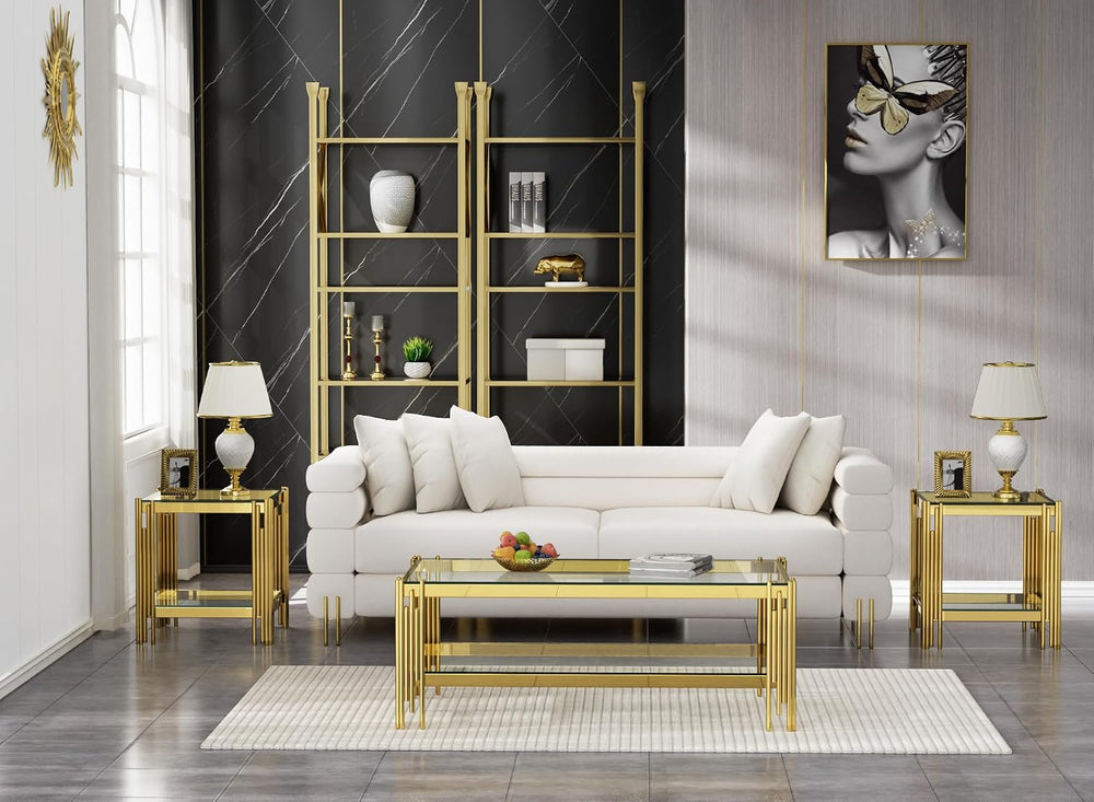 3 Pieces Coffee Table Set, Tempered Glass Living Room Table Set of 3, Modern ...