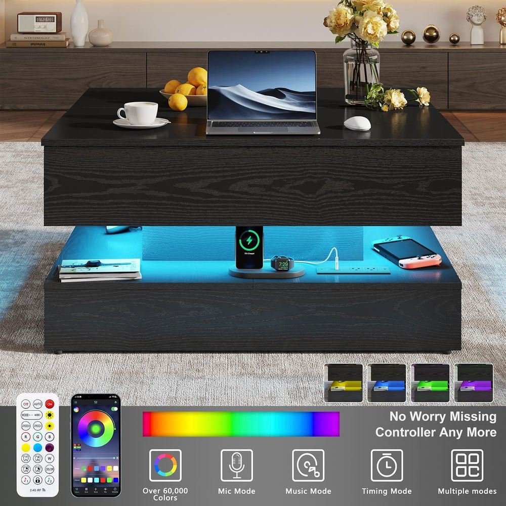 35.4" Large Square Coffee Table with Lifting top,Charging Station,Modern...