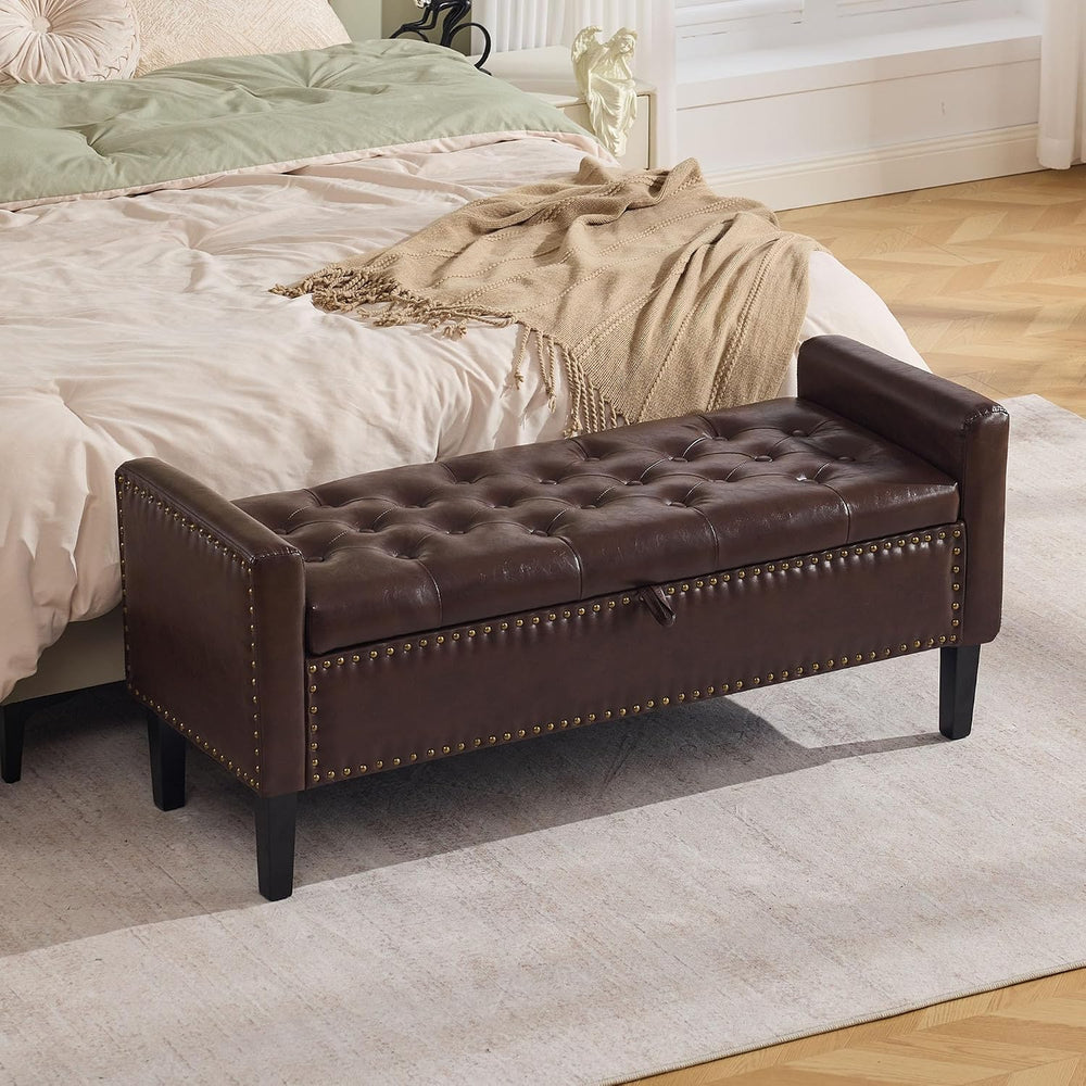 WUTUTUEE 47" Modern Water-Resistant Faux Leather Storage Ottoman Bench w...