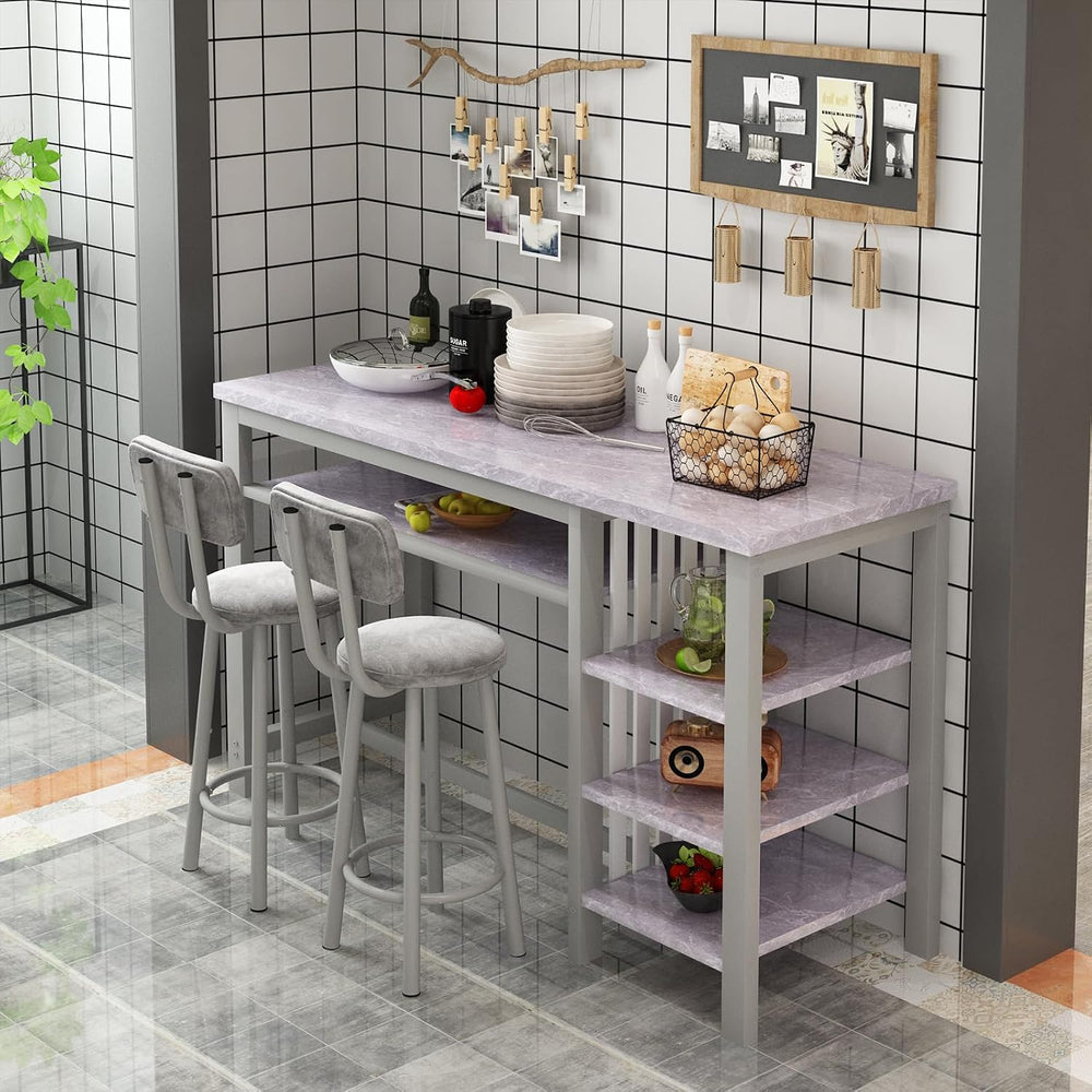 Lamerge Furniture Kitchen Bar Height Table and Chairs for 2, 5-Tier Compact D...