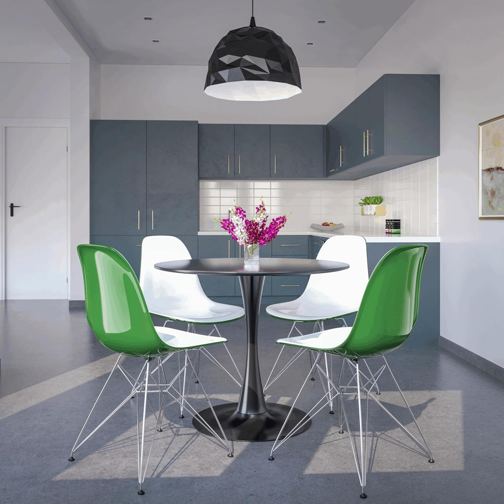 LeisureMod Cresco Acrylic Dining, Modern Chrome Eiffel Base and Curved Back D...