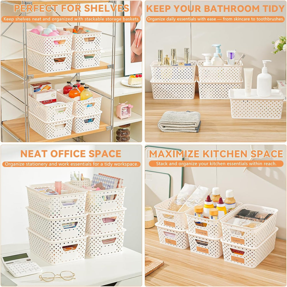 10 Pack Small Plastic Storage Bins with Lids, Stackable Plastic Storage Baske...