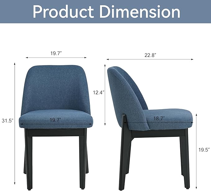 VKNOW Wooden Dining Chairs Set of 4, Upholstered Dining Room Chairs with Rubb...