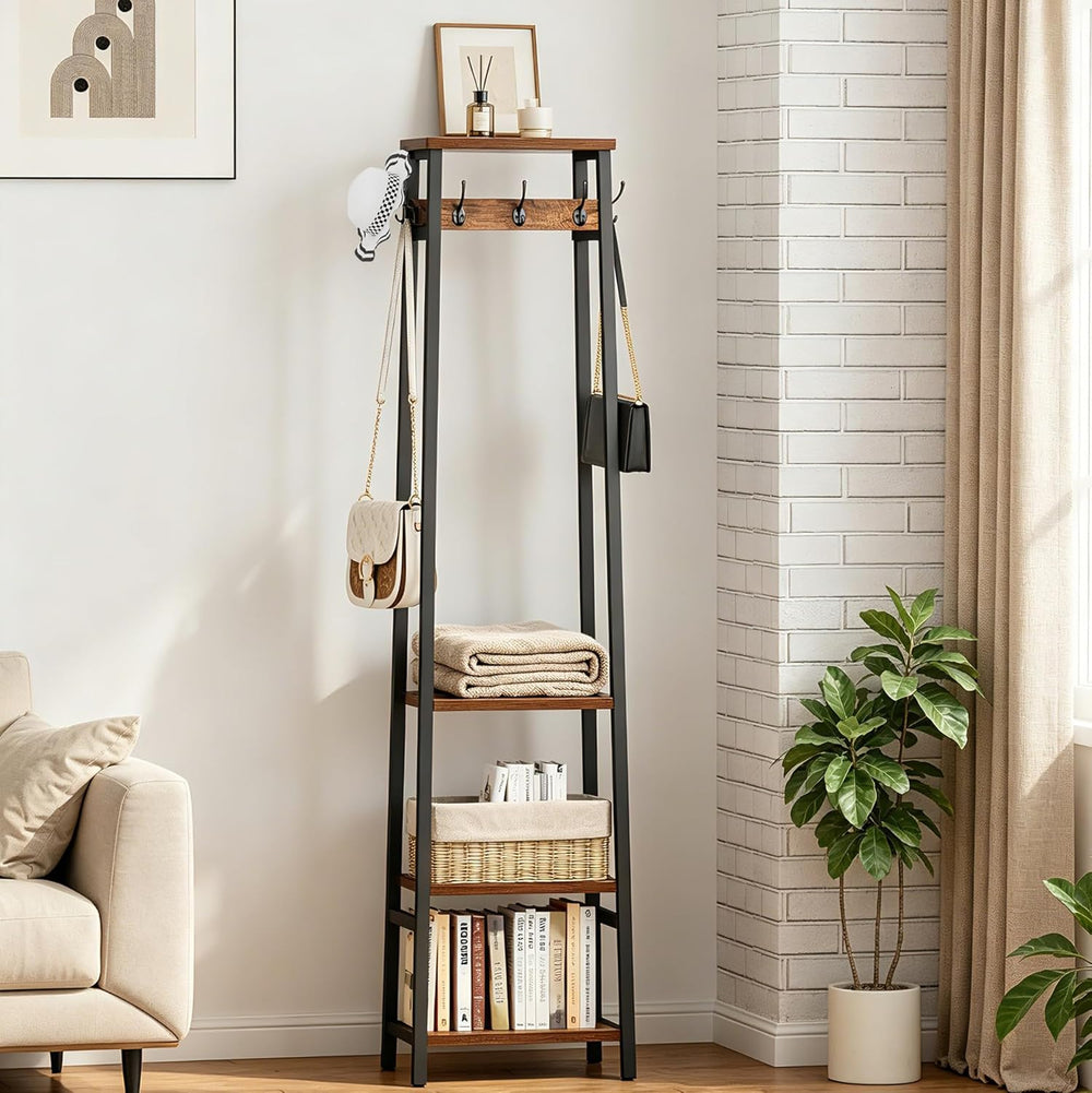 Coat Rack Freestanding, Coat Stand with 3 Shelves and 7 Hooks, Hall Tree Free...