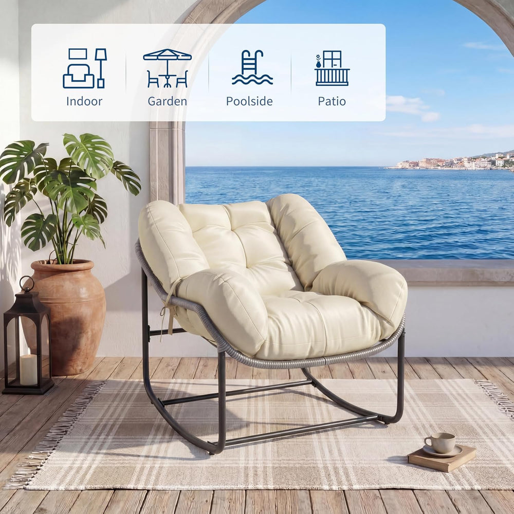Litake Oversized Egg Shaped Wicker Outdoor Rocking Chair, Papasan Rocking Cha...