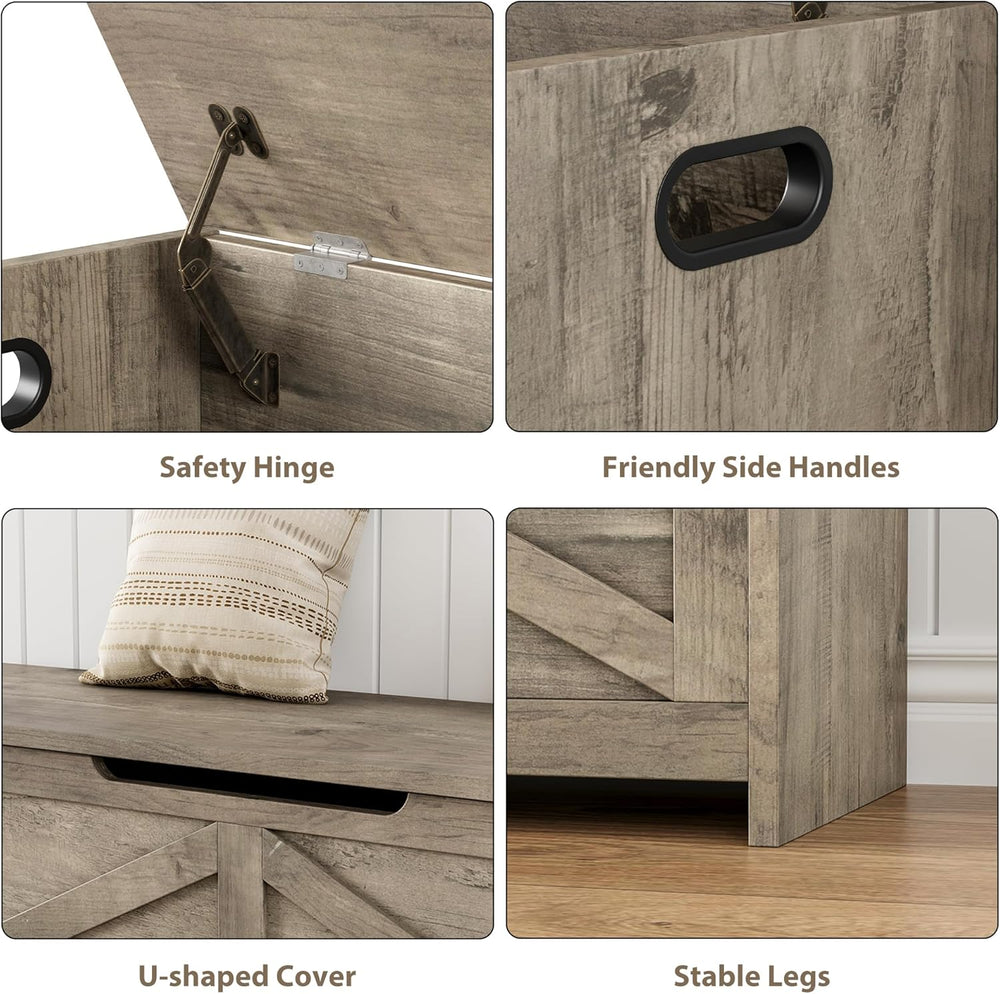 GarveeHome 47.2 in Storage Chest, Wooden Storage Bench with Safety Hinges, Ea...