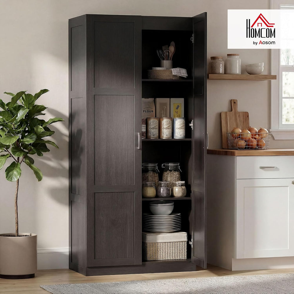 HOMCOM 71" Tall Kitchen Pantry Cabinet with 4 Adjustable Shelves Espress...