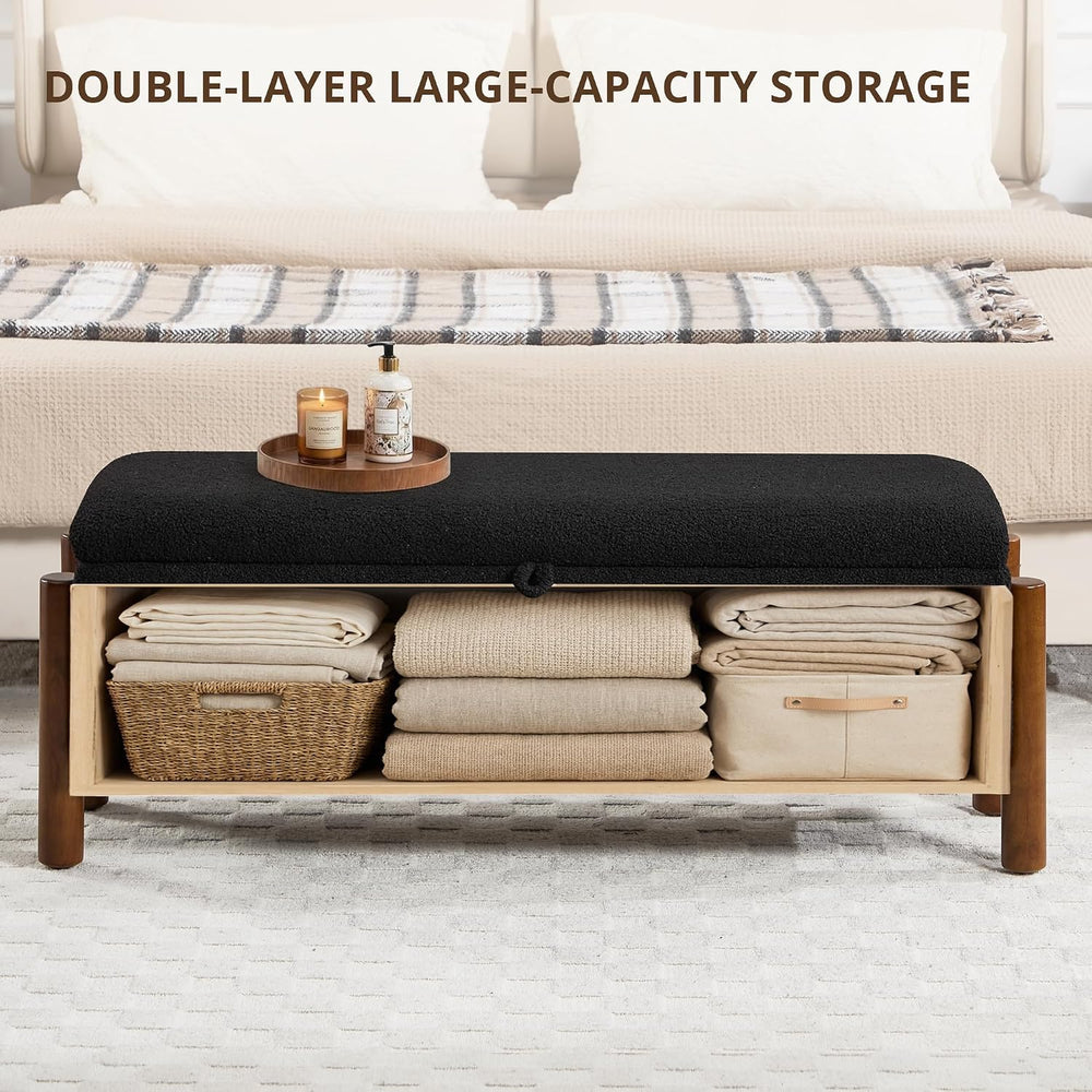 55'' Modern Storage Ottoman Benches | Walnut Wood Legs 26 Gallons Sto...