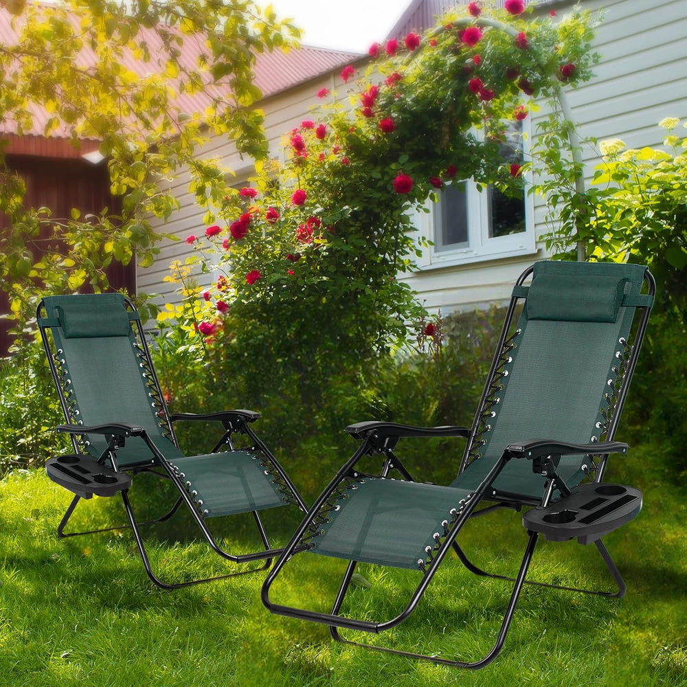 Nazhura Set of 2 Relaxing Recliners Patio Chairs Adjustable Steel Mesh Zero G...