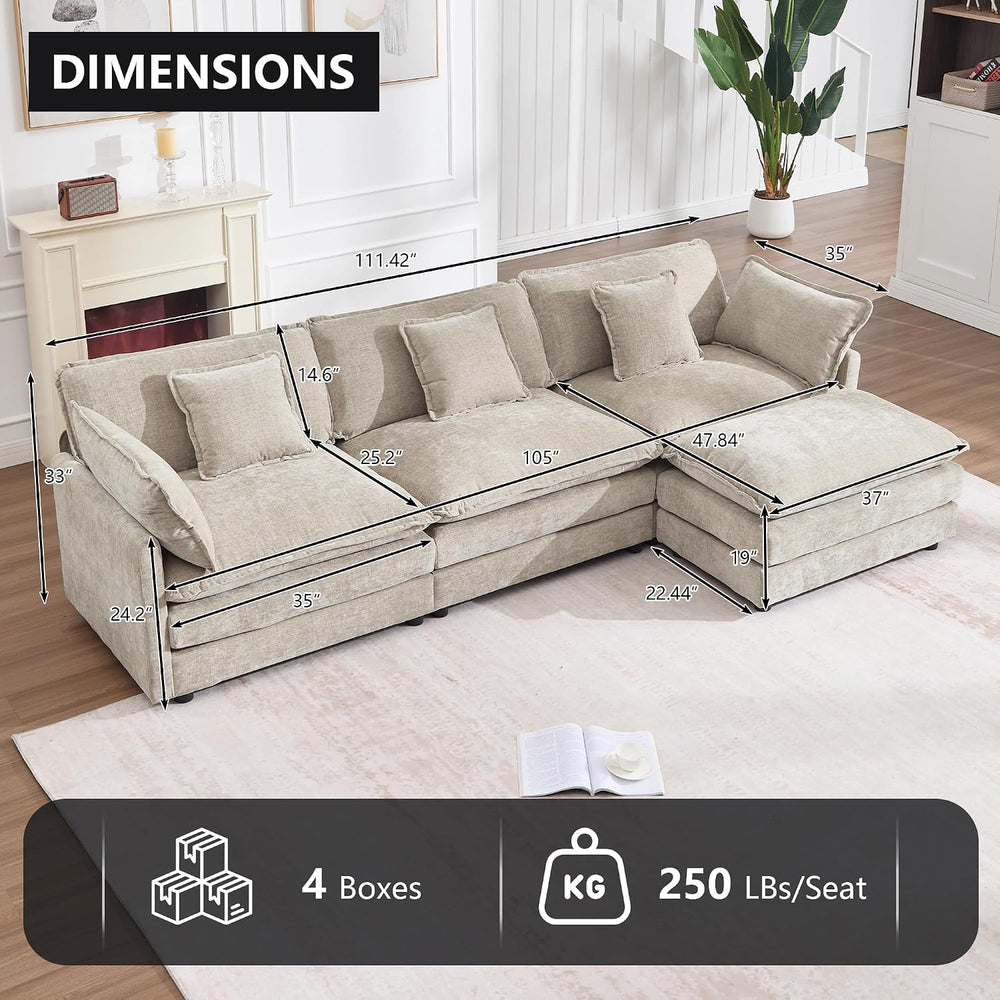 KIVENJAJA 111.5" W L Shaped Modular Cloud Sectional Sofa Couch for Livin...