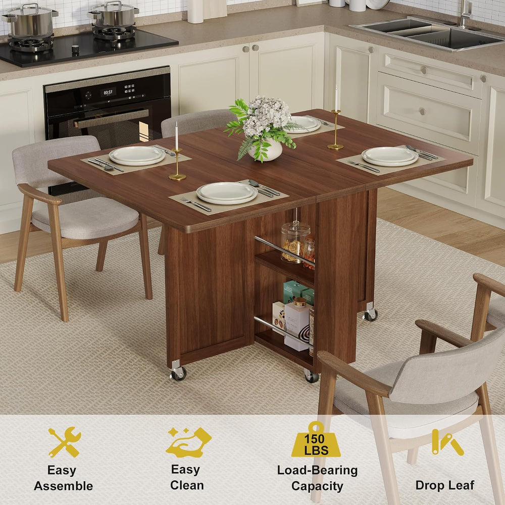 Folding Dining Table for 2-6, Designed for Small Spaces, Walnut | 52.7" ...