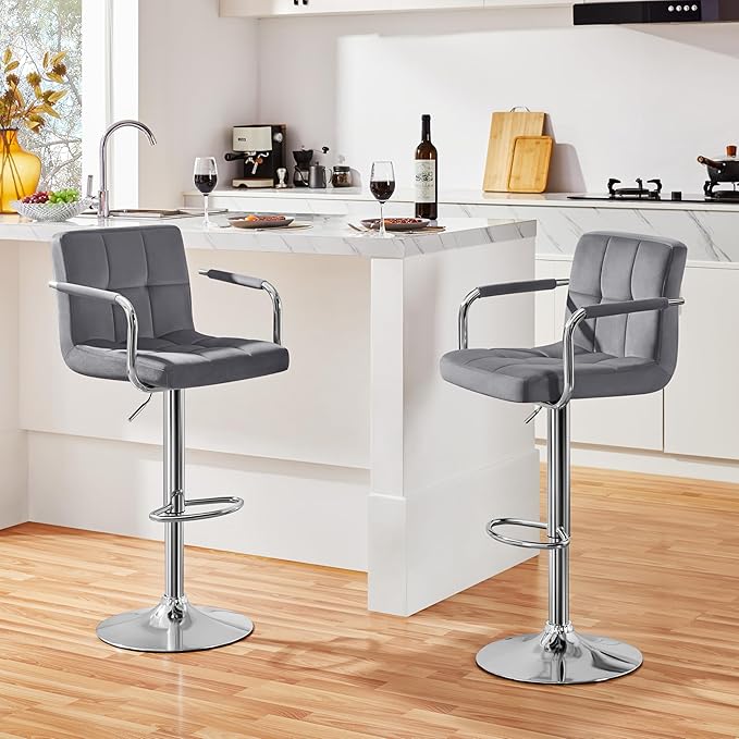 Yaheetech Counter Height Bar Stools Set of 2 Velvet Swivel BarStools for Kitc...