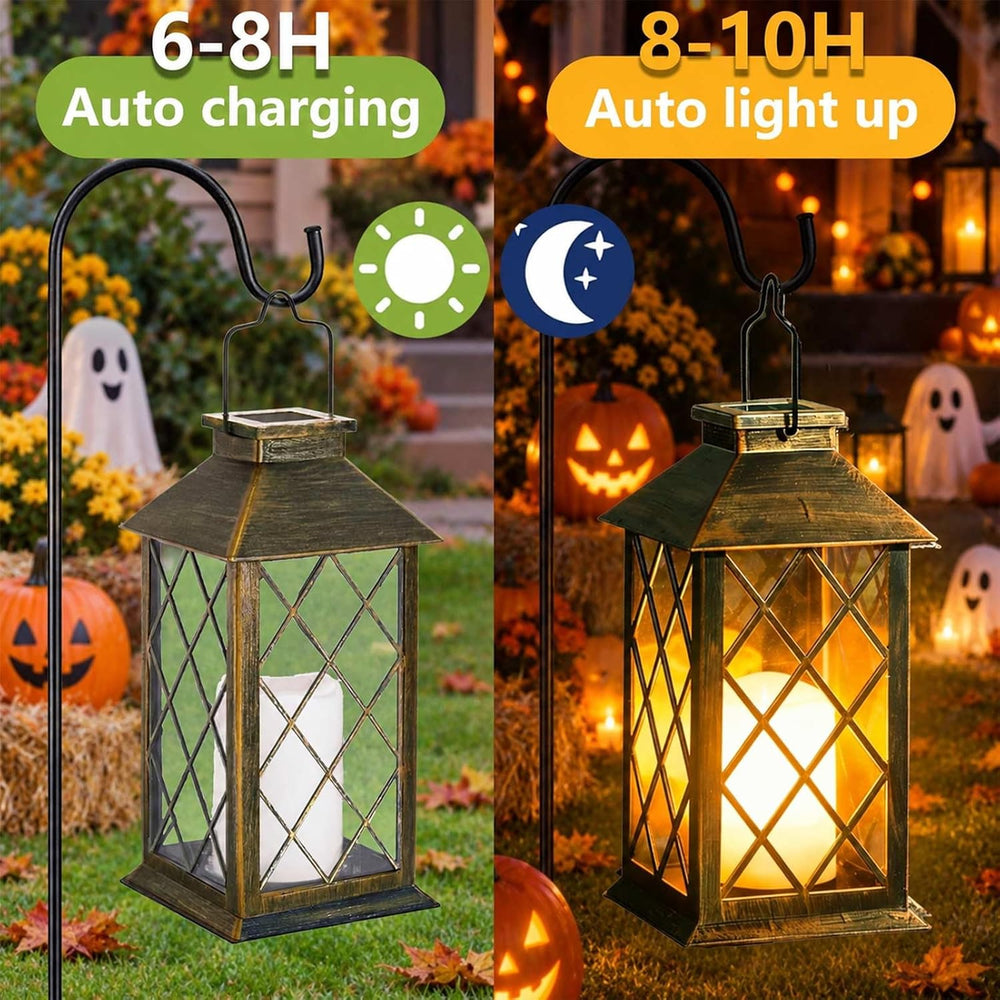 2 Pack 11" Medium Tempered Glass Solar Lanterns Outdoor Waterproof