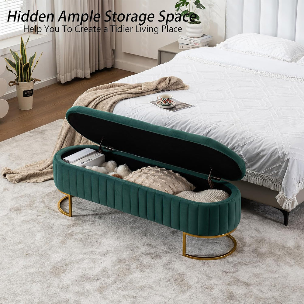 Velvet Storage Bench for Bedroom, Modern Tufted End of Bed Bench for King Siz...
