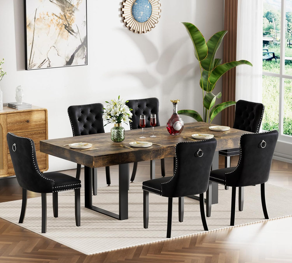 63"-78.7" Extendable Dining Table Set of 6, Rustic Brown Kitchen Di...