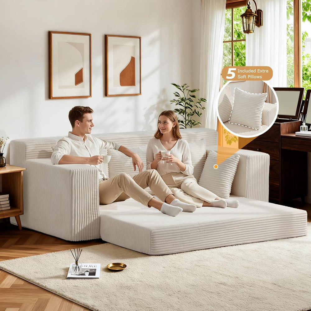 Couch 70 inch, 3 Seater Couch with Pull Out Bed, Loveseat Oversize Beige Futo...