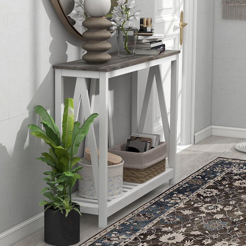 Entryway Table, 39" Farmhouse Console Table with Shelf Narrow Foyer Tabl...
