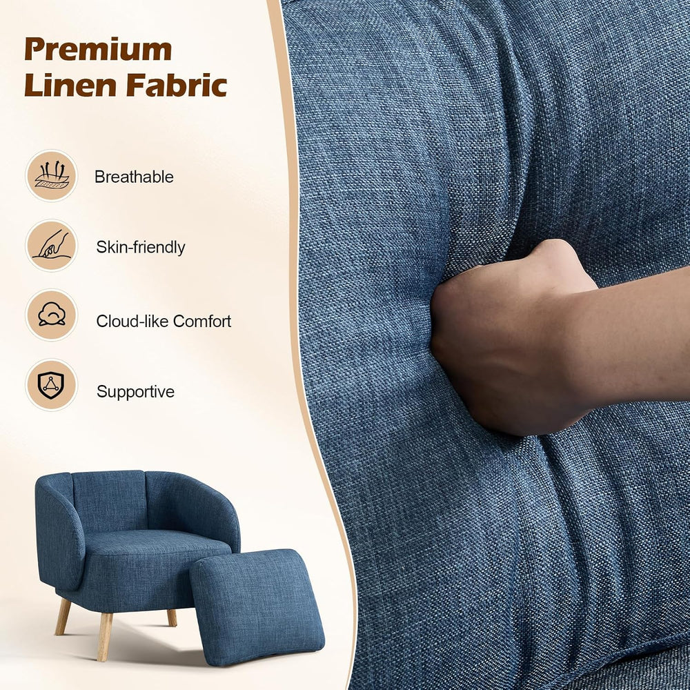 ANJ Premium Linen Accent Chair with Curved Arms, Mid-Century Modern Upholster...