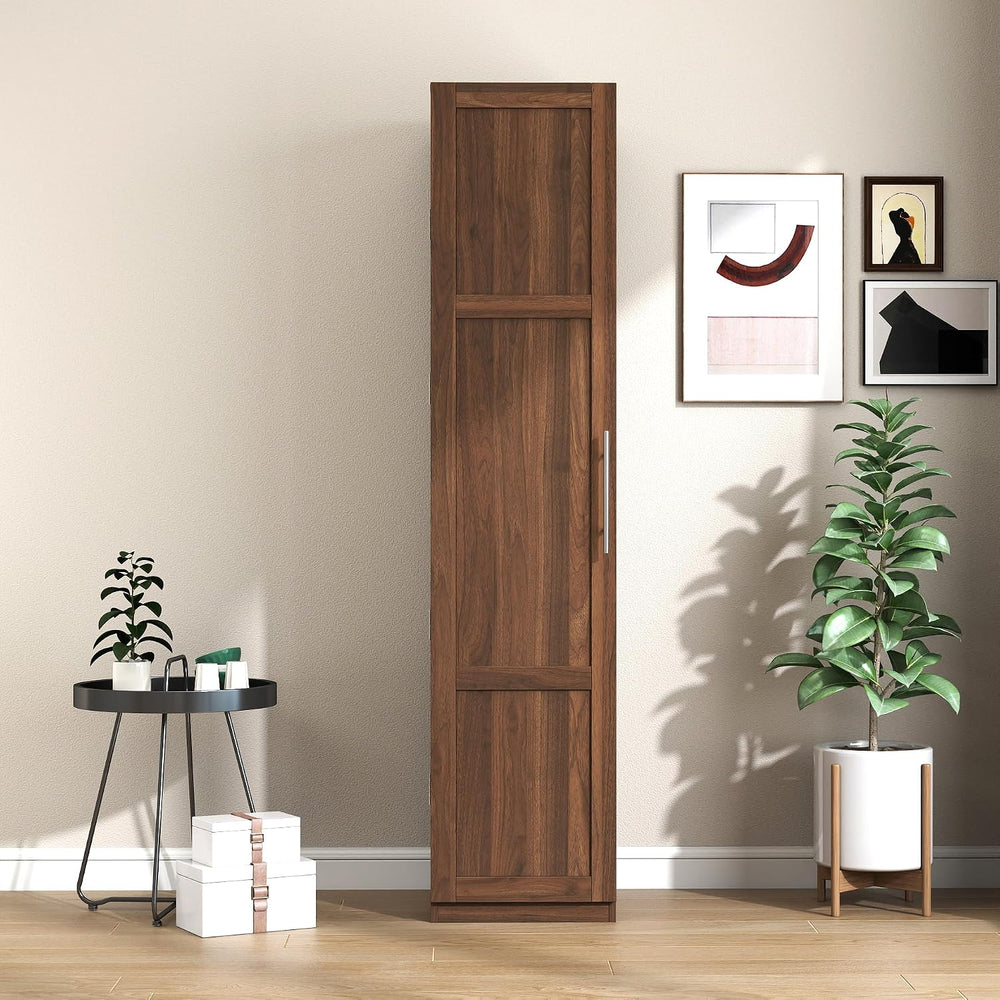 Walnut Freestanding Kitchen Pantry Cabinet with Doors & Shelves, Sideboar...