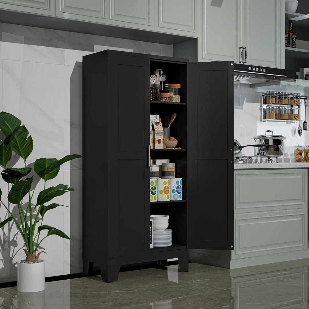winiowa Pantry Cabinet with Doors and Adjustable Shelves, Metal Kitchen Stora...