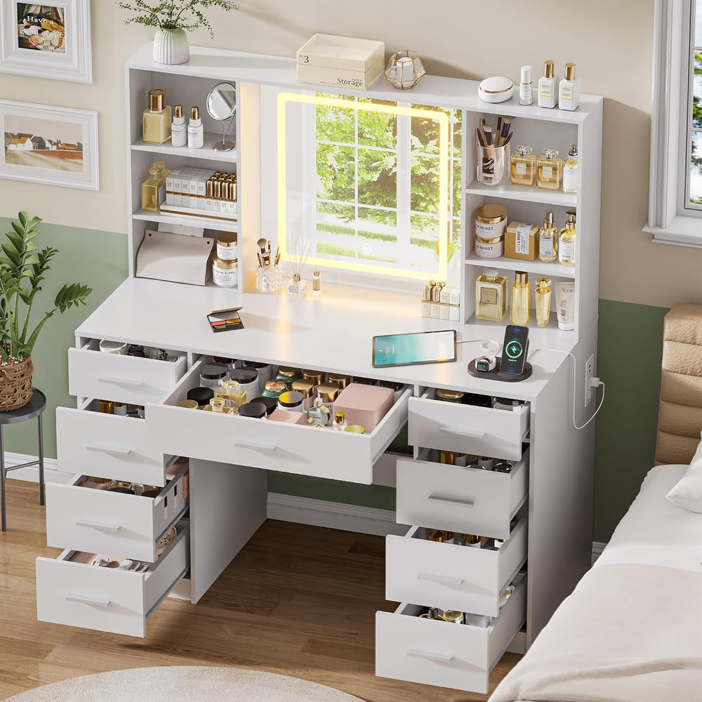 Vanity Desk with Mirror and Lights, Makeup Vanity Desk with 9 Drawers & 6...