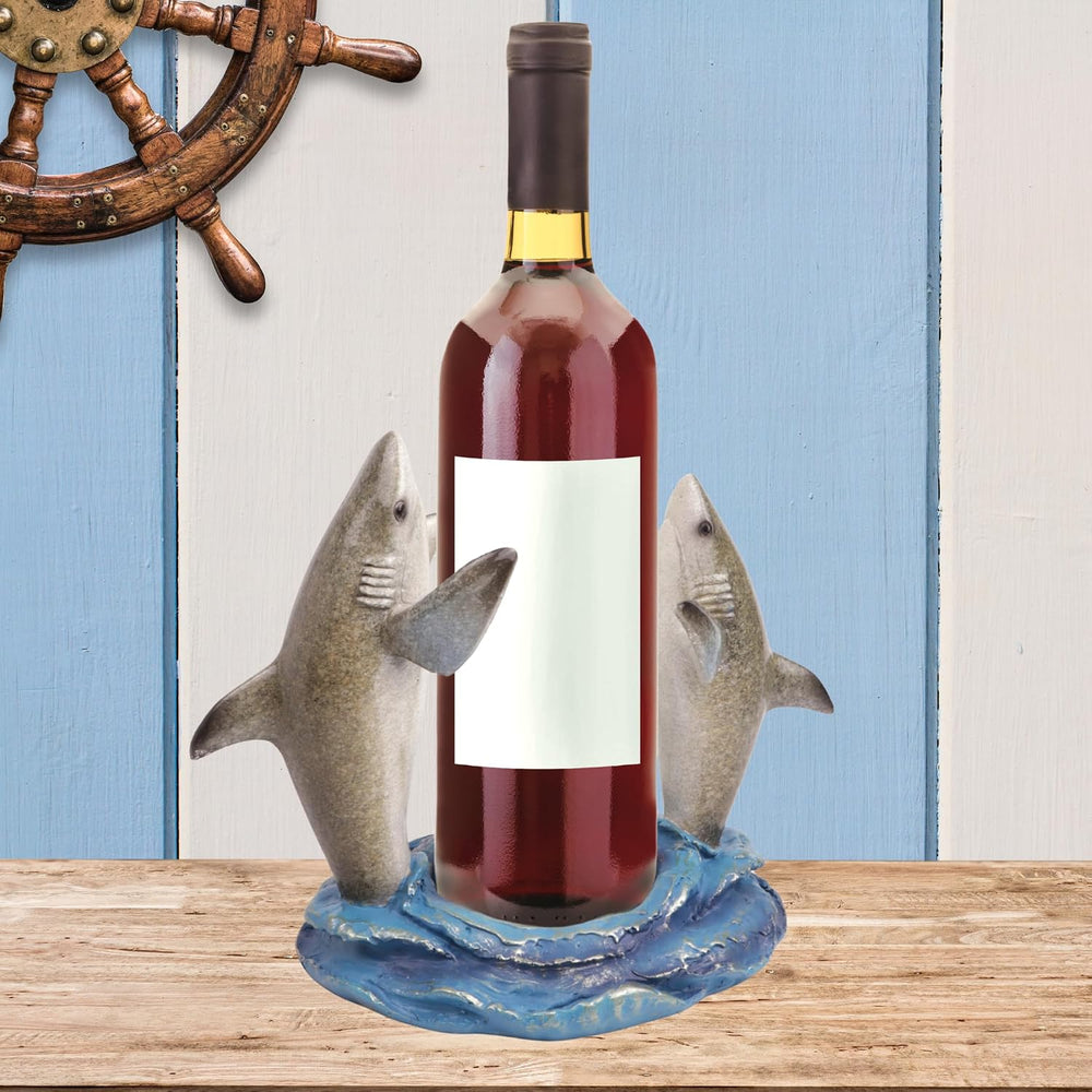 Needzo Shark Wine Bottle Holder, Nautical Bar Decor, Resin Beach House Access...